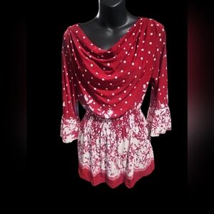 Red and White Relaxed Ruffled Blouse